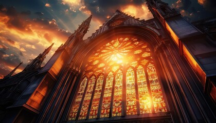 Fototapeta premium Architectural highlights of a historic cathedral, showcasing intricate details, Historical, Warm tones, Digital painting