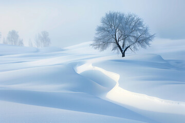 Obraz premium A sprawling tree in the middle of the snow