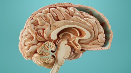 A close up of a brain with a blue background