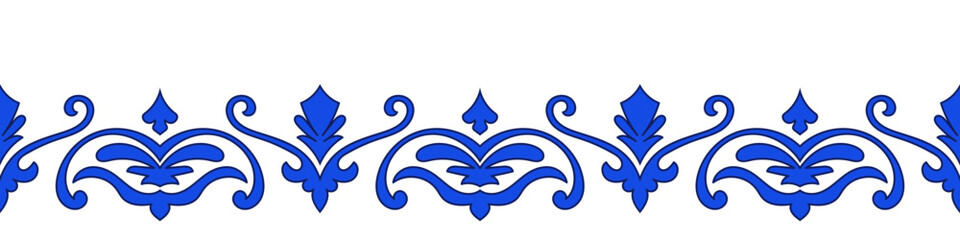 Blue abstract brush border of fabric and carpet pattern