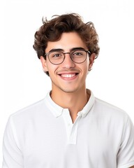 Fototapeta premium Smiling Young Man with Glasses and Curly Hair