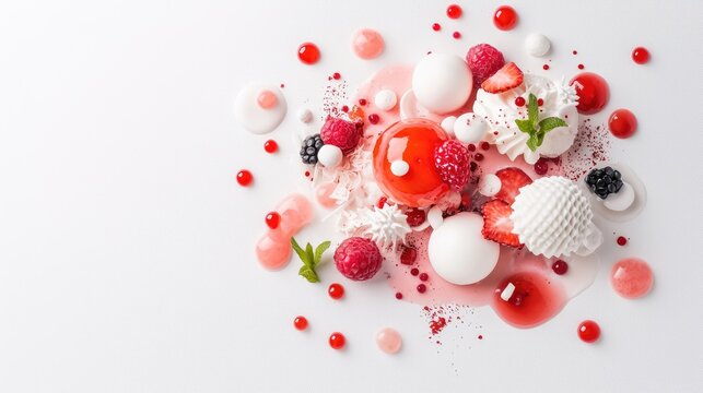 Molecular Gastronomy Dessert Deconstruction - Fine Dining Close-Up with Modern Culinary Art and Copy Space, Generative Ai