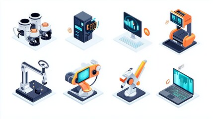 Icon Set of Smart Manufacturing Technologies Featuring AR and AI