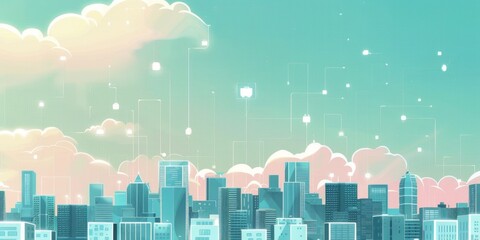 Futuristic Smart Cyber City illustration: Innovative Urban Landscape, futuristic technology and cyber punk concept, Graphic Resources, Wallpapers, Brochure, Websites, banner, Advertising, background