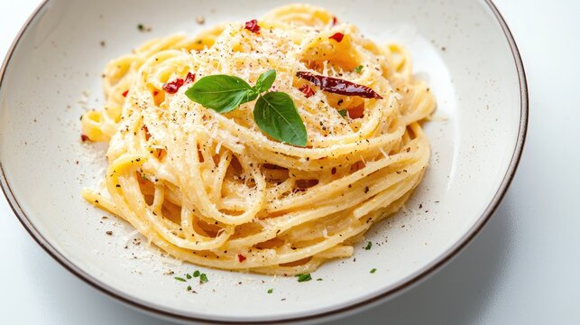 Exquisite Saffron and Parmesan Pasta Delight in Fine Dining Setting with Copy Space for Italian Gourmet Cuisine Advertisement, Generative Ai