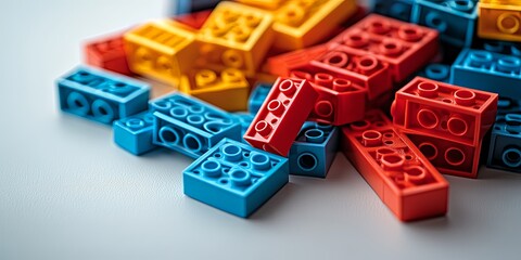 Colorful Building Blocks Scattered on White Background