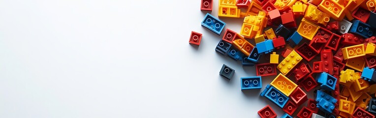 Colorful Building Blocks Scattered on White Background