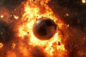 Fototapeta premium Flying soccer ball on fire -falling down