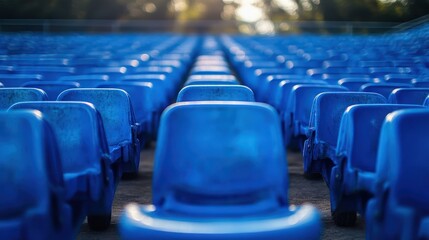 Naklejka premium Photo of Blue seats in an outdoor stadium