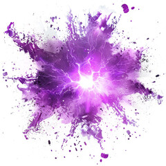 Mystical purple light explosion, symbolizing a sorcerer's power, vividly isolated on a white backdrop