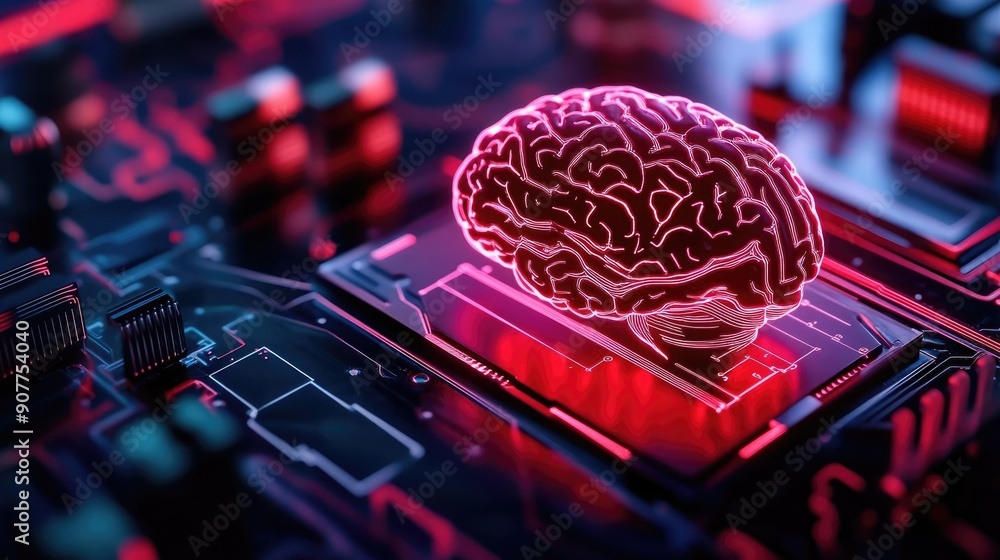Aufkleber futuristic representation of a brain on a circuit board, symbolizing the intersection of technology 