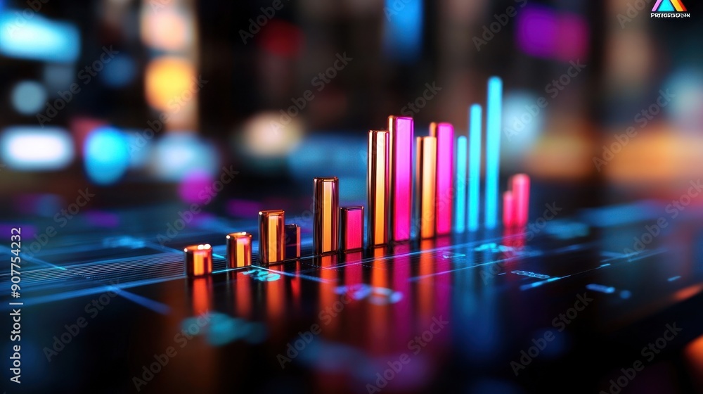 Aufkleber colorful bar graph illustration showcasing data analytics and digital technology on a sleek backgrou