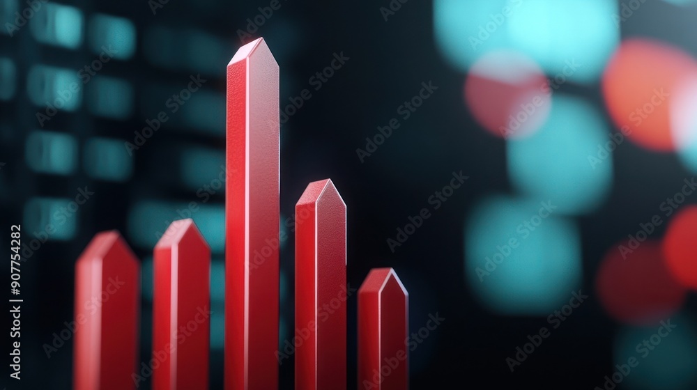 Poster dynamic red bars representing growth and progress in a digital environment, perfect for finance and 