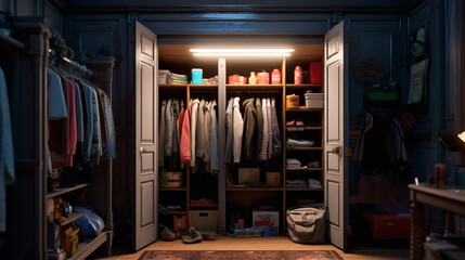 wardrobe with clothes