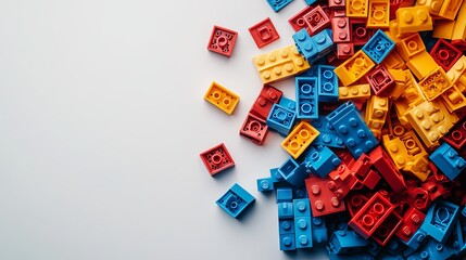 Obraz premium Colorful Building Blocks Scattered on White Background