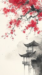 Ink painting minimal of architecture outdoors nature plant.