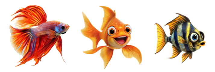Cartoon Style fishes on solid white background 
