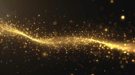 Shining golden wavy lines of light, golden wave lights, golden star dust traces of isolated sparkling particles.