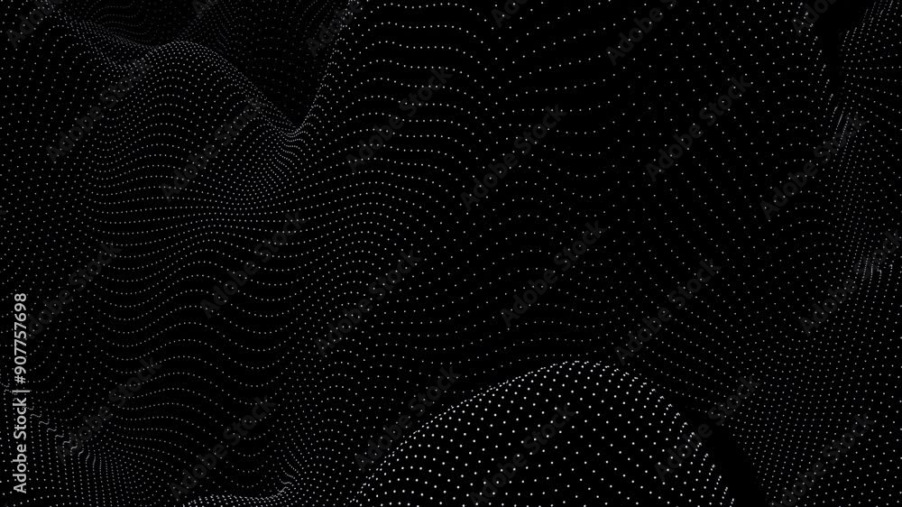 Poster 3d pattern dots particles wave white and black line background poster. geometric abstract inspiratio