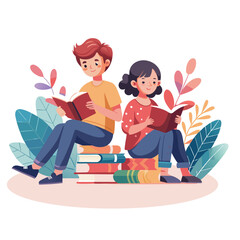 students group happy people learning language Education  Artwork isolated on white background