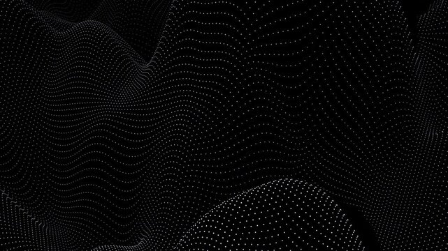 3d Pattern dots particles wave white and black line background poster. Geometric abstract inspiration sketch minimalistic web net math science pattern texture. Animation loop 30fps
