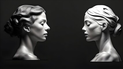 Beautiful attractive black and white woman model with Cosmetic surgery