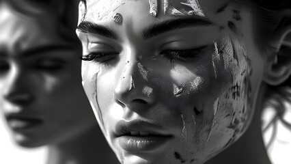 Beautiful attractive black and white woman model with Cosmetic surgery