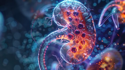 Obraz premium A colorful, abstract image of a human body with a large, red, glowing