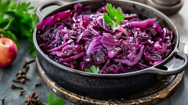 Braised red cabbage with apple and cloves