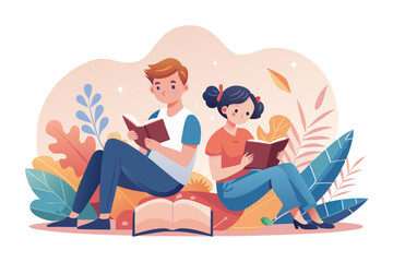 students group happy people learning language Education  Artwork isolated on white background