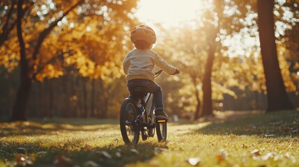 Obraz premium Children riding bicycles in the park enjoying freedom and adventure