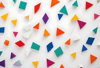background with triangles White background with geometric, abstract shapes and bold colors.