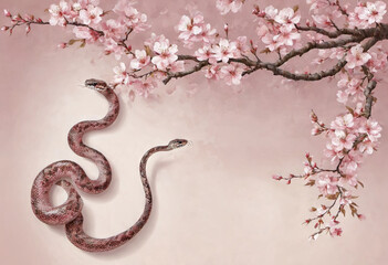 Snake Zodiac Icon, Chinese Horoscope, 2025.Generative AI