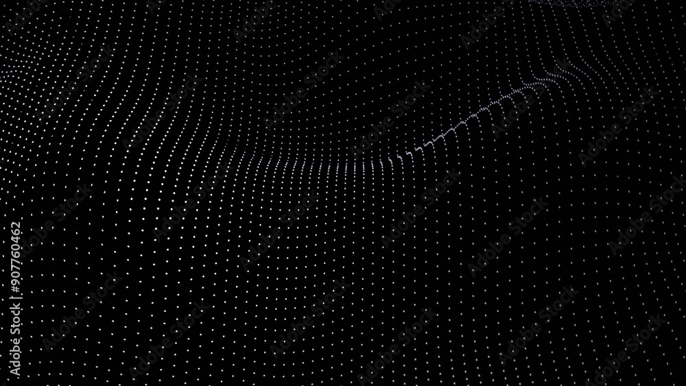 Aufkleber 3d render abstract digital black and white wave of particles. futuristic point wave illustration. ge