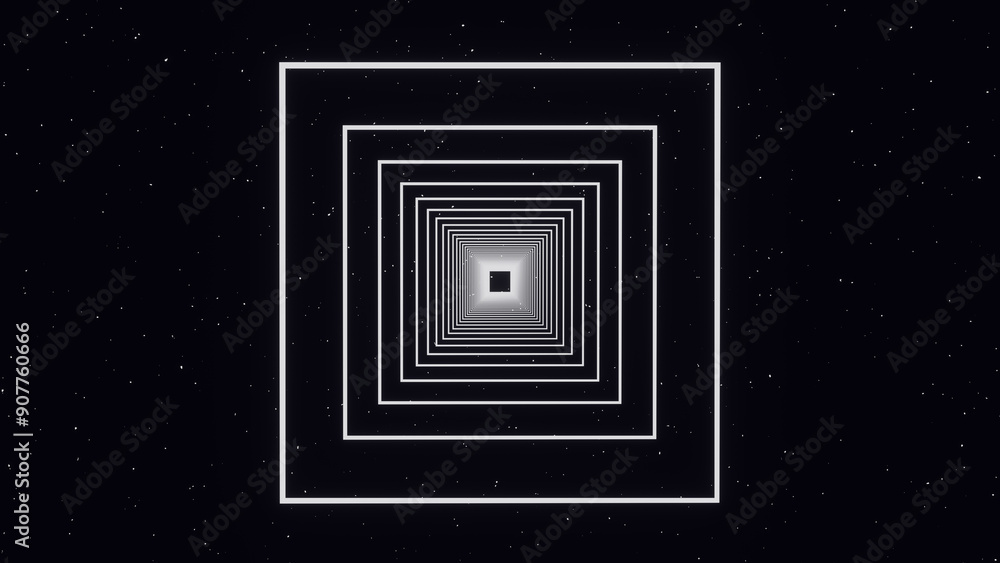 Poster 3d render futuristic geometric neon white technology digital surreal square frame tunnel. wireframe 