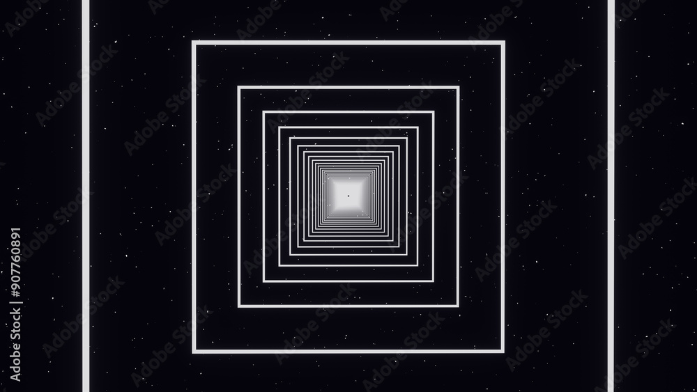 Aufkleber 3d render futuristic geometric neon white technology digital surreal square frame tunnel. wireframe 