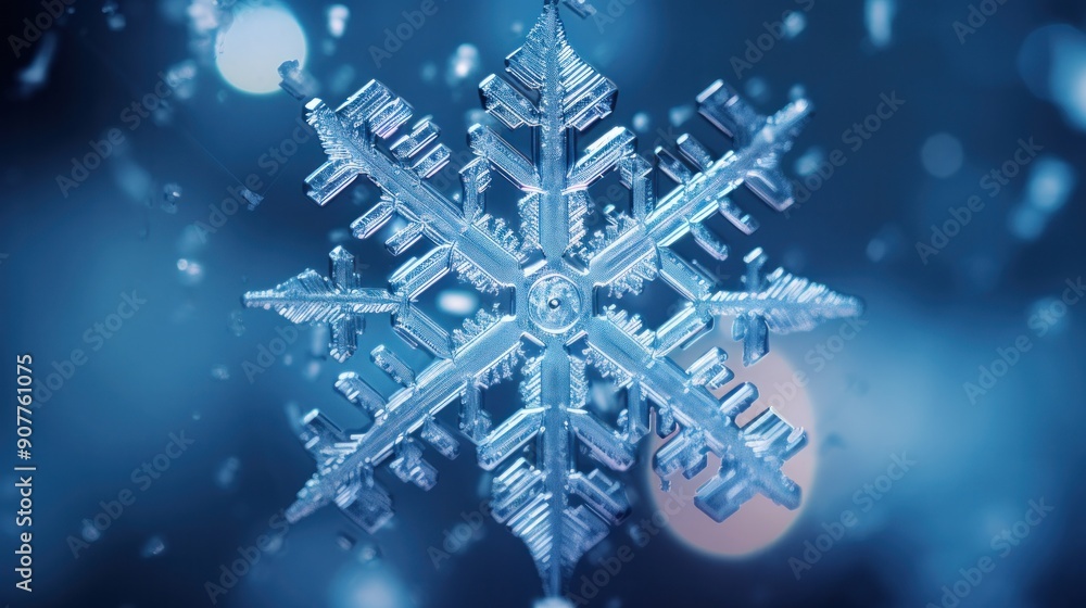 Poster a close-up macro photograph of a snowflake, revealing its intricate crystalline structure and hidden