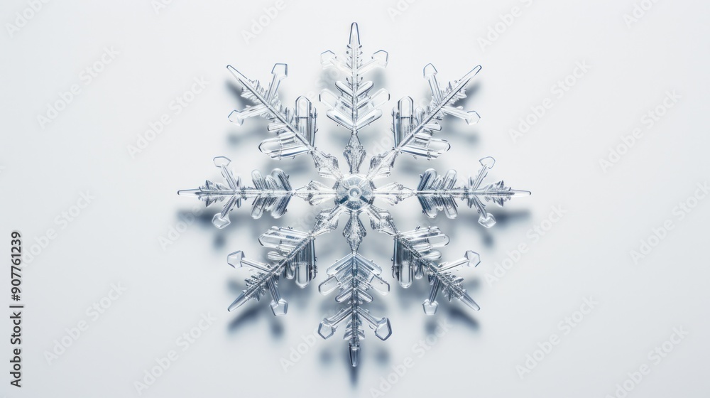 Poster a close-up photorealistic snowflake with intricate details and delicate patterns