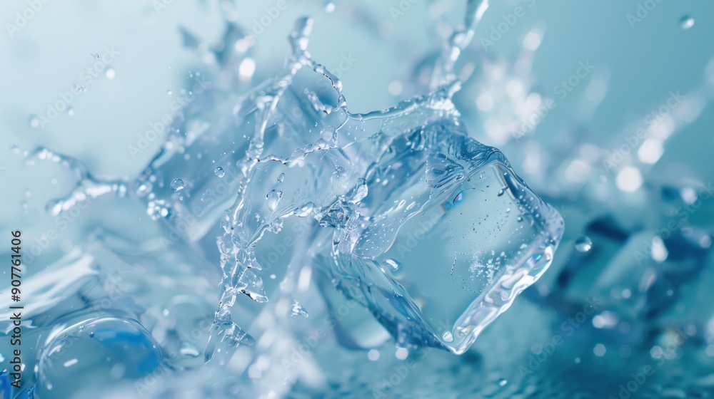 Poster a close-up shot of an ice cube cracking and shattering, capturing the dynamic moment of its transiti