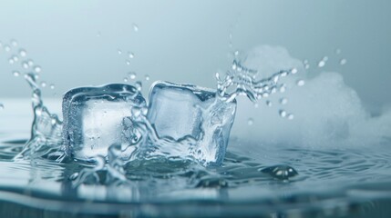 A close-up shot of an ice cube slowly carving a path through a pool of water, its edges dissolving into a delicate mist.