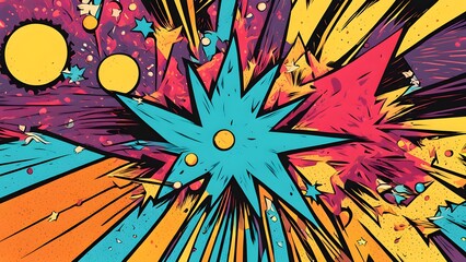 Comics illustration, retro and 90s style, pop art pattern, abstract crazy and psychedelic background