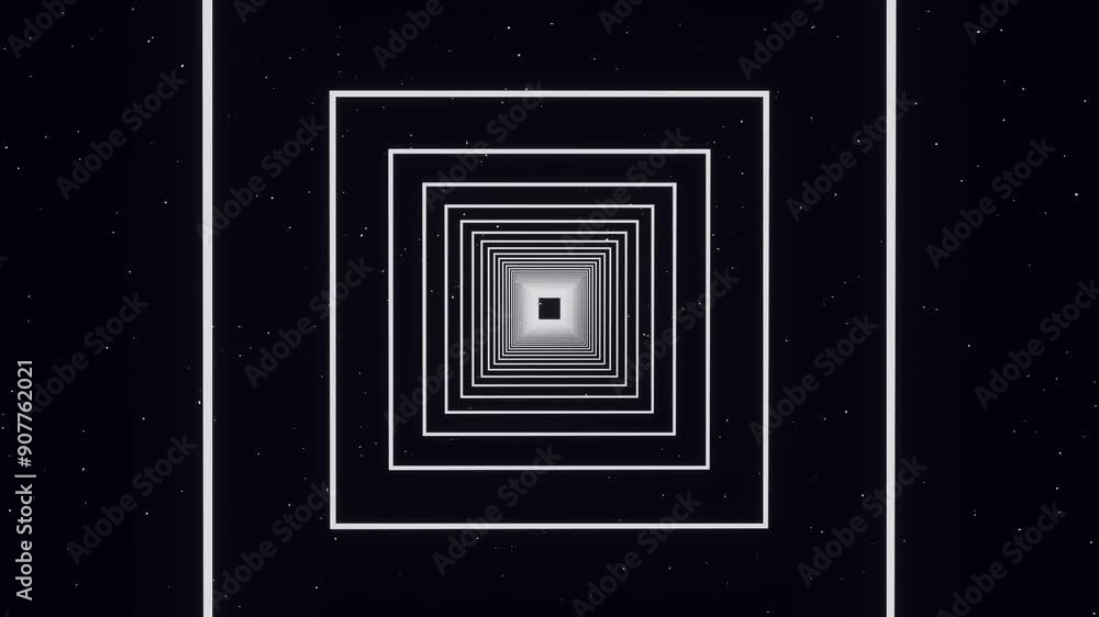 Poster 3d render futuristic geometric neon white technology digital surreal square frame tunnel. wireframe 