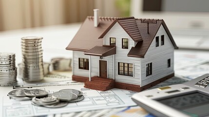 House Model with Coins on Financial Documents

Description: A house model placed on financial documents with coins scattered around, symbolizing mortgage and real estate investment.