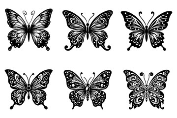 Butterfly set silhouette vector illustration - Generative AI