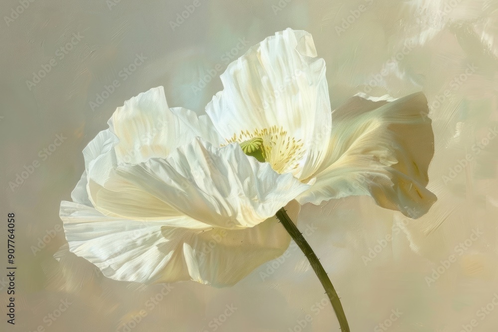 Sticker white poppy flower blossom petal plant.