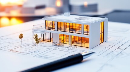 Modern architectural model showcasing a sleek design with illuminated features, highlighting creativity and precision in building.