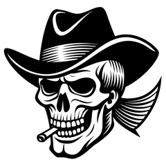 Skull smoking a cigarette art vector illustration