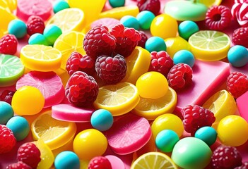 irresistible arrangement colorful sweets eye catching display various textures shapes, candy, desserts, confectionery, presentation, delicious, treats