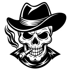 Skull smoking a cigarette art vector illustration