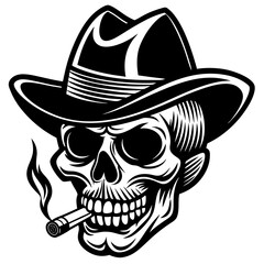 Skull smoking a cigarette art vector illustration